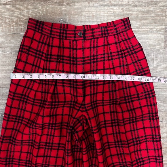 VINTAGE Anne Klein II Wool & Cashmere High Waist Red Plaid Wide Leg Trousers 10 - Picture 12 of 16